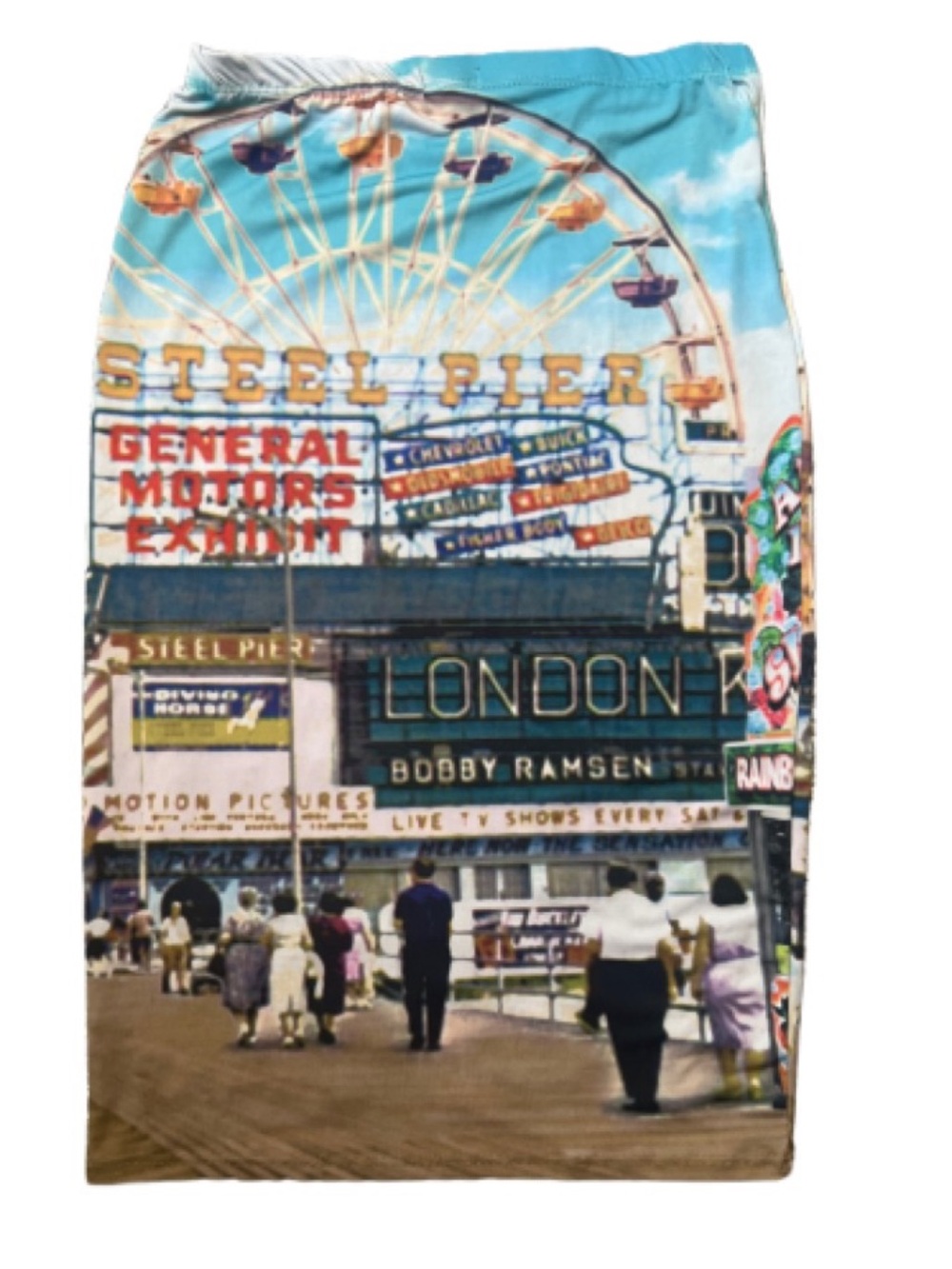 Nu Label Y2K Festival Ready Pencil Skirt Ferris Wheel Print in Blue and Tan - Picture 4 of 7